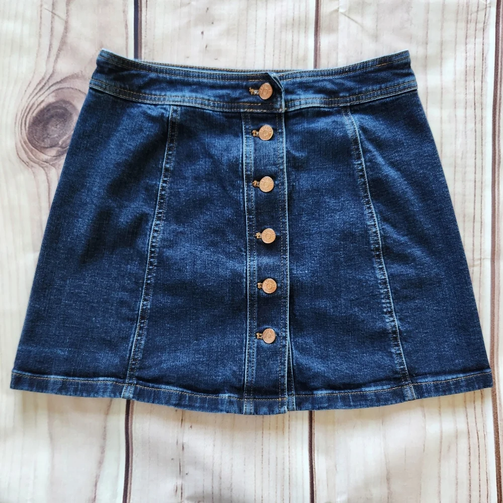 Madewell "Stretch Denim A-Line Mini Skirt: Button-Front Edition" Women's Size 4 - Picture 3 of 10